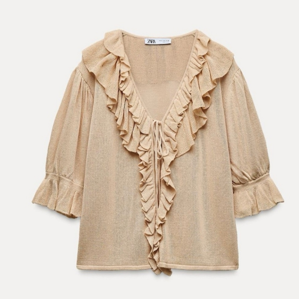 Zara Ruffled Tie-Front Blouse NWT